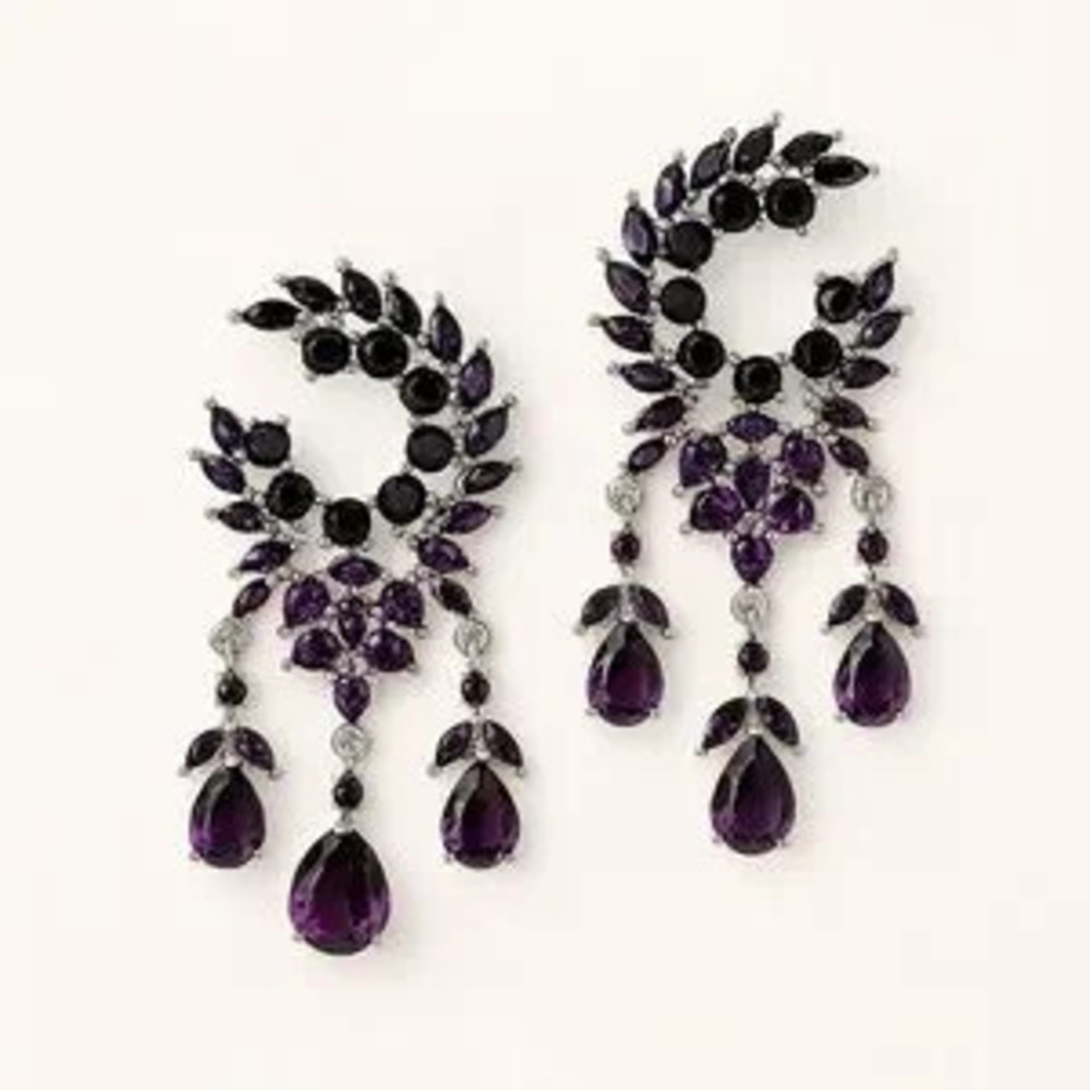 Chic Purple and Black Gemstone Earrings